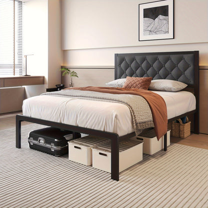Queen Bed Frame with Headboard – Fabric Upholstered, Metal Slats Support, Platform Bed with Storage Space, Easy Assembly, Noise-Free, No Box Spring Needed