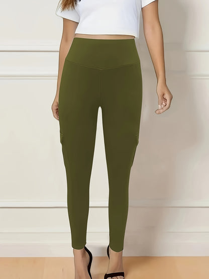 High-Waisted Butt Lifting Yoga Leggings - Women's Fall & Winter Activewear with Pockets, Moisture-Wicking, Four-Way Stretch, Breathable - Solid Color, Perfect for Fitness, Running, Outdoor Activities