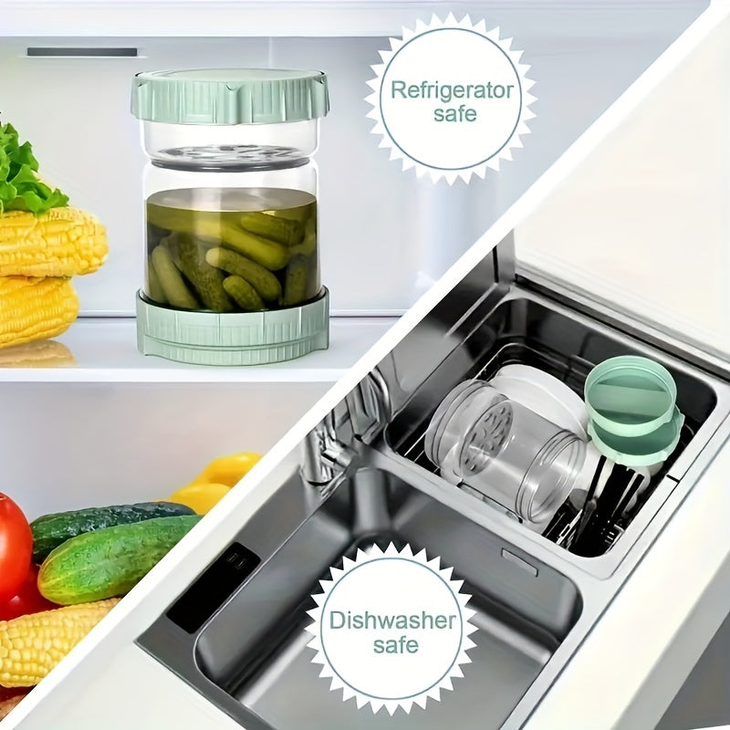 Reversible Pickle Jar – Large 52.9oz Capacity Food Storage Container with Strainer, Leak-Proof for Pickles, Peppers and Long Beans, Kitchen Supplies
