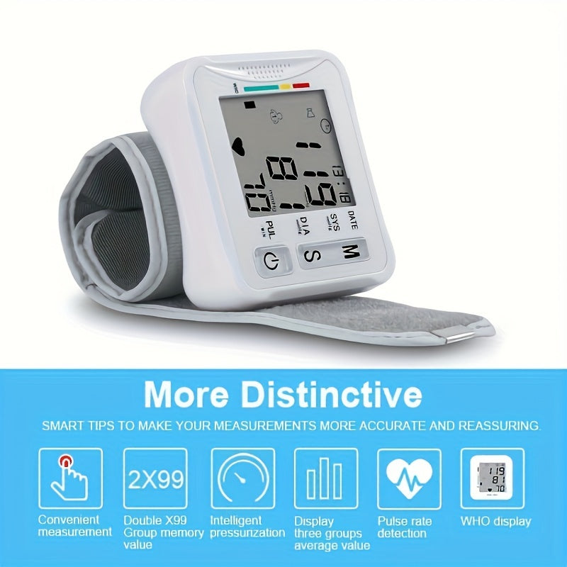 Taikon W01 Digital Blood Pressure Monitor - LCD Display, Battery-Powered, Adjustable Wrist Cuff, Irregular Heartbeat Detection - Medical Device, No Batteries Included