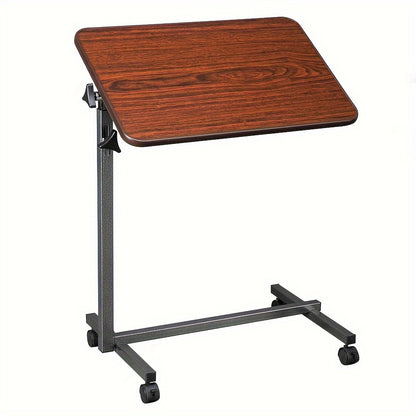 Mobile Height Adjustable Side Table – Portable Overbed Bedside Table with Wheels, Tilting Laptop & Food Tray, Room Decor