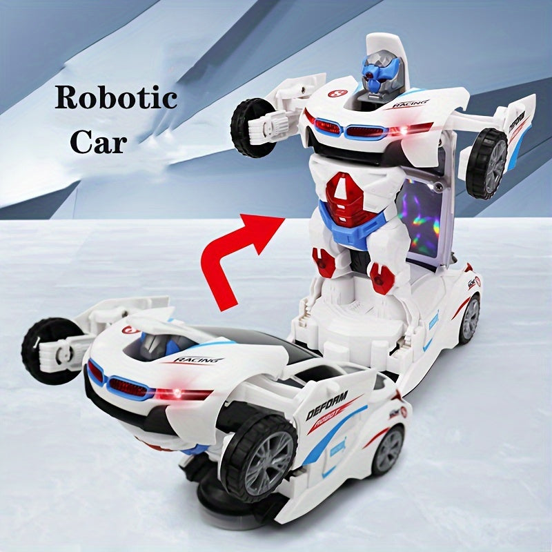 Automatic Deformation Robot Car Toy - Transforms into Robot, Universal Obstacle Avoidance with Lights and Music, Ideal for Birthday, Christmas, Halloween Gifts (Batteries Not Included)