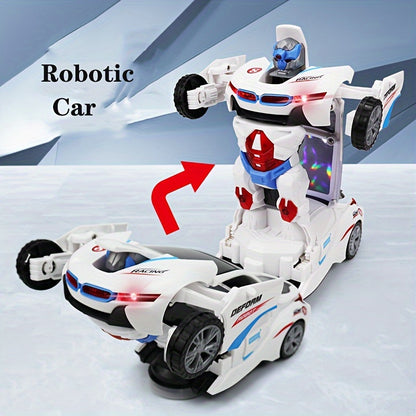Automatic Deformation Robot Car Toy - Transforms into Robot, Universal Obstacle Avoidance with Lights and Music, Ideal for Birthday, Christmas, Halloween Gifts (Batteries Not Included)
