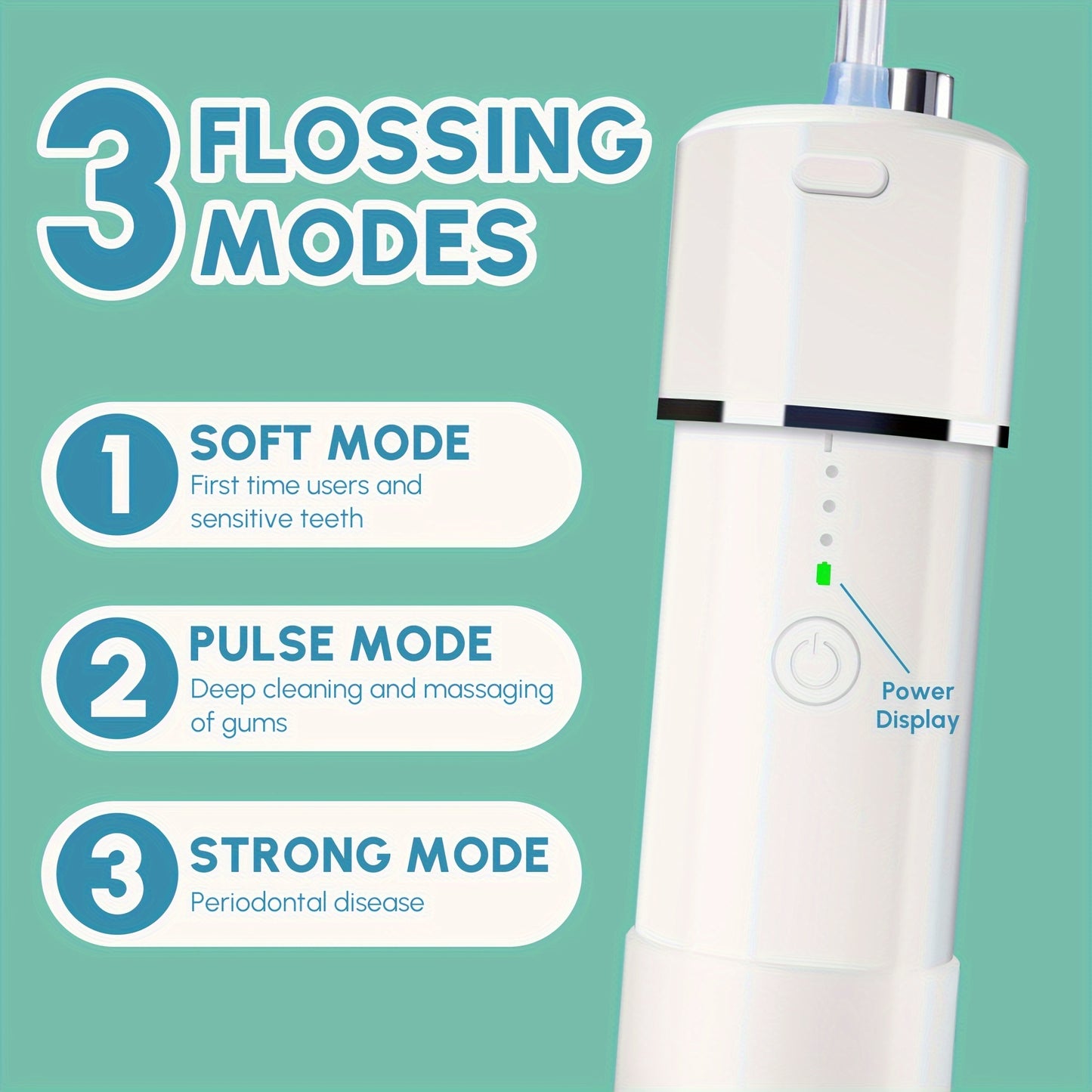 Cordless Rechargeable Portable Water Flosser - Efficient Plaque Remover, Telescopic Water Tank, Travel Bag, Alcohol-Free Formula for Healthy Gums and Teeth - White