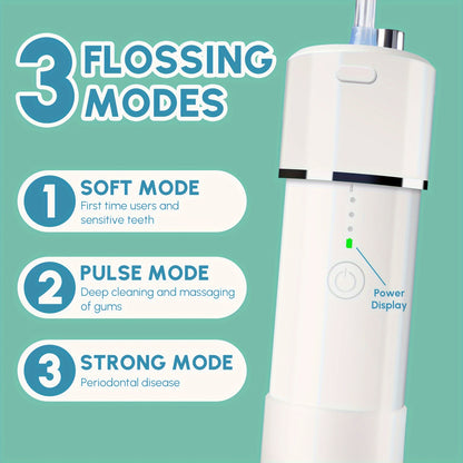 Cordless Rechargeable Portable Water Flosser - Efficient Plaque Remover, Telescopic Water Tank, Travel Bag, Alcohol-Free Formula for Healthy Gums and Teeth - White