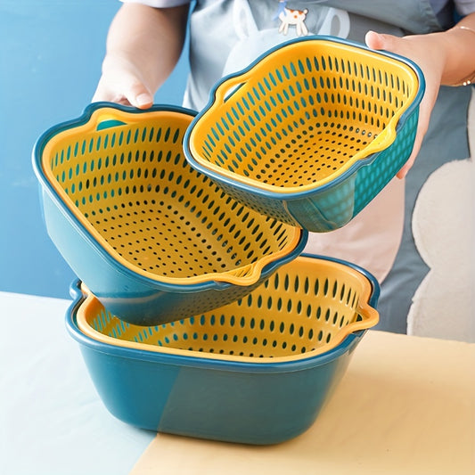 6PCS Kitchen Strainer Set - Double Drain Plastic Colander Baskets for Fruit, Vegetables, and Dishwashing, Restaurant Kitchen Special