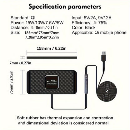 15W Fast Wireless Car Charger Pad – Non-Slip Silicone, Universal Compatibility for iPhone 14/13/12/11, Samsung – Safe and Rapid Charging Station