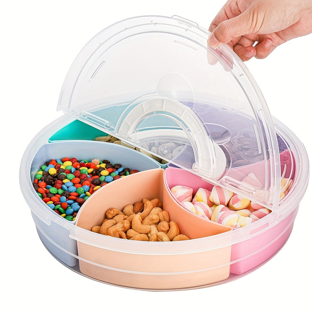 12.2-Inch Colorful Fruit Serving Tray with Lid – 5-Compartment Round Platter for Parties and Events