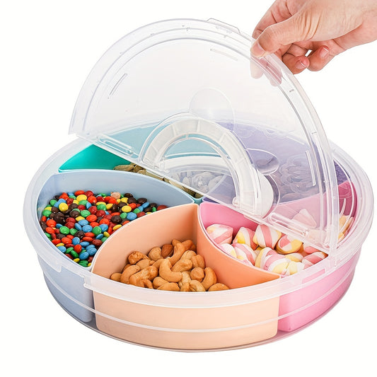 12.2-Inch Colorful Fruit Serving Tray with Lid – 5-Compartment Round Platter for Parties and Events