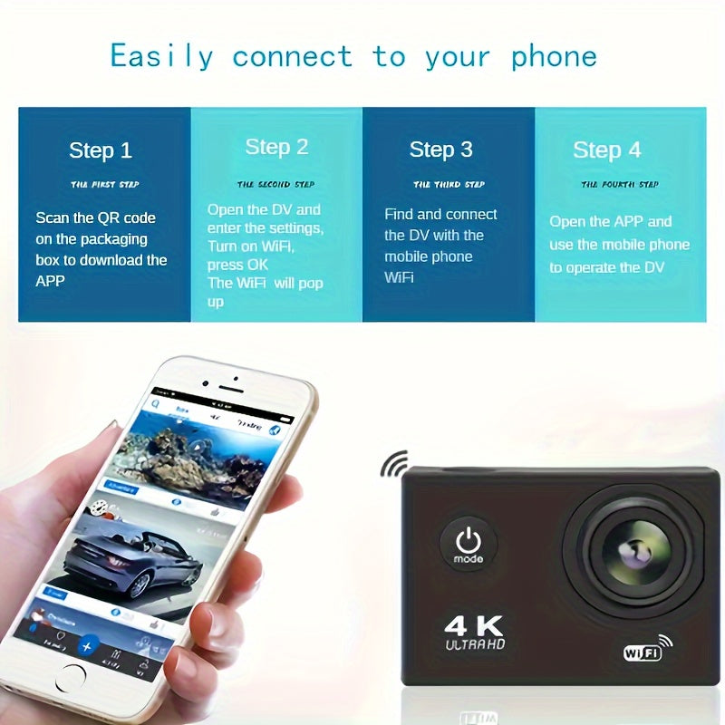 4K 1080P WiFi Sports Action Camera – High Clarity HD Camcorder for Cycling and Diving – Includes 32GB Card