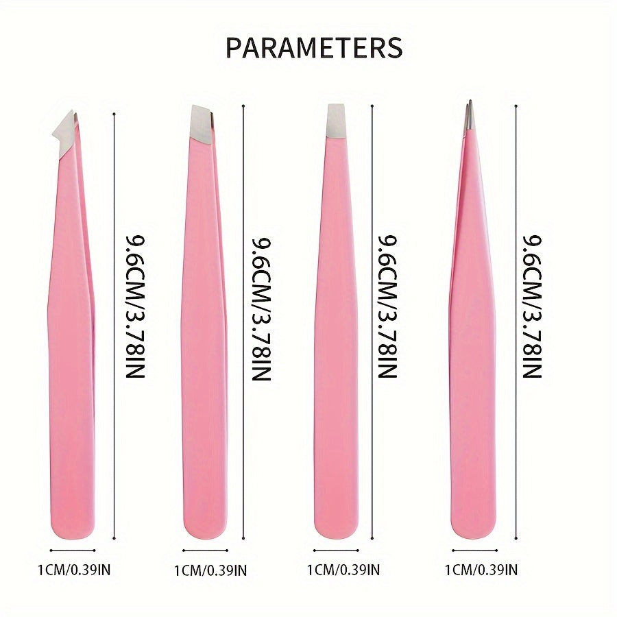 Professional Stainless Steel Tweezers Set – Precision Eyebrow Tweezers for Facial Hair, Splinter & Ingrown Hair Removal, with Storage Bag (Pink)