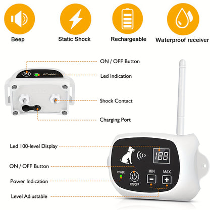 Wireless Dog Fence System - Electric Fence for Stubborn Dogs, Boundary Containment with Waterproof Training Collar, Large Signal Range (80-1640 ft), Rechargeable