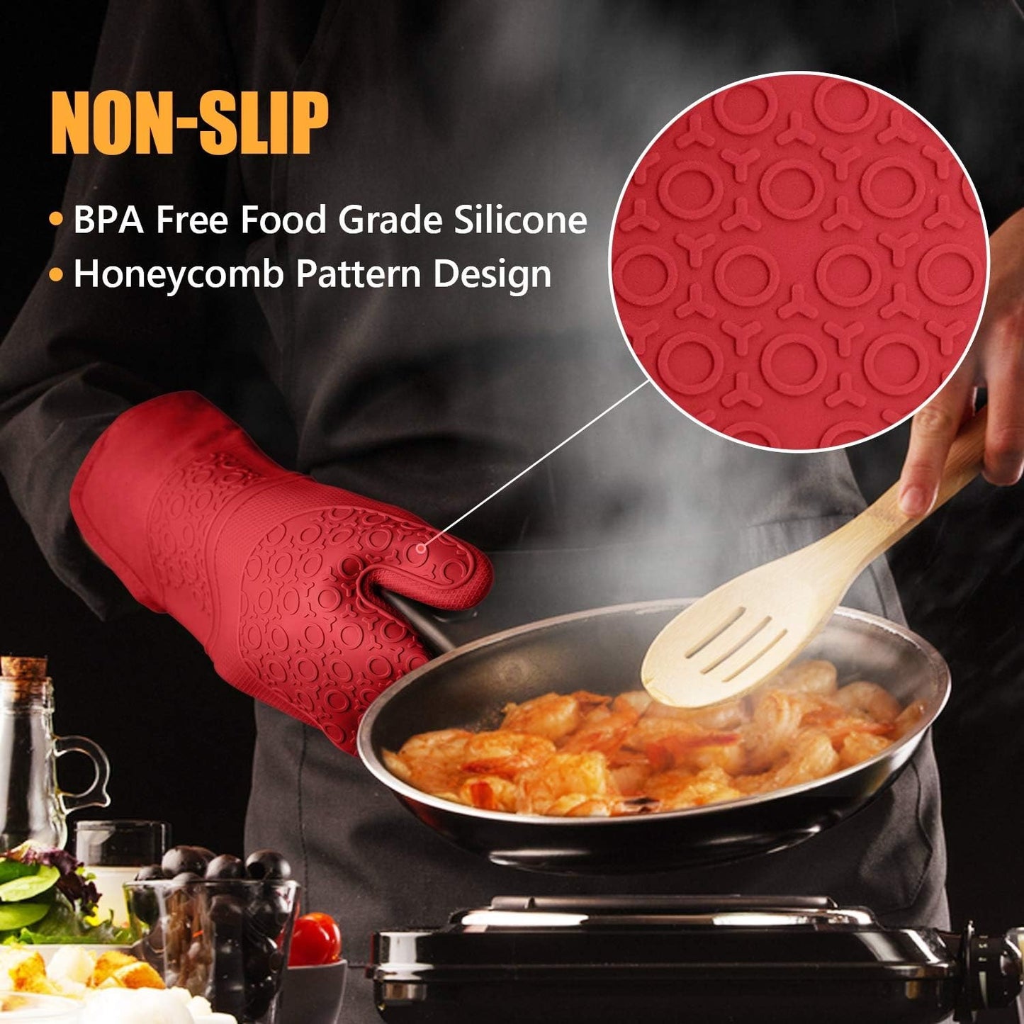 Premium Oven Mitts & Pot Holders Set - High Heat Resistant, Long, Non-Slip, Comfortable Grip - Essential Kitchen Tools for Home Cooks and Professionals