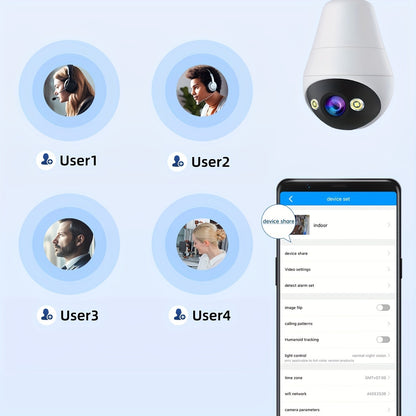 3MP Panoramic PTZ Rotation Light Bulb Wireless Security Camera – Motion Detection, Full-Color Night Vision and Two-Way Voice Call