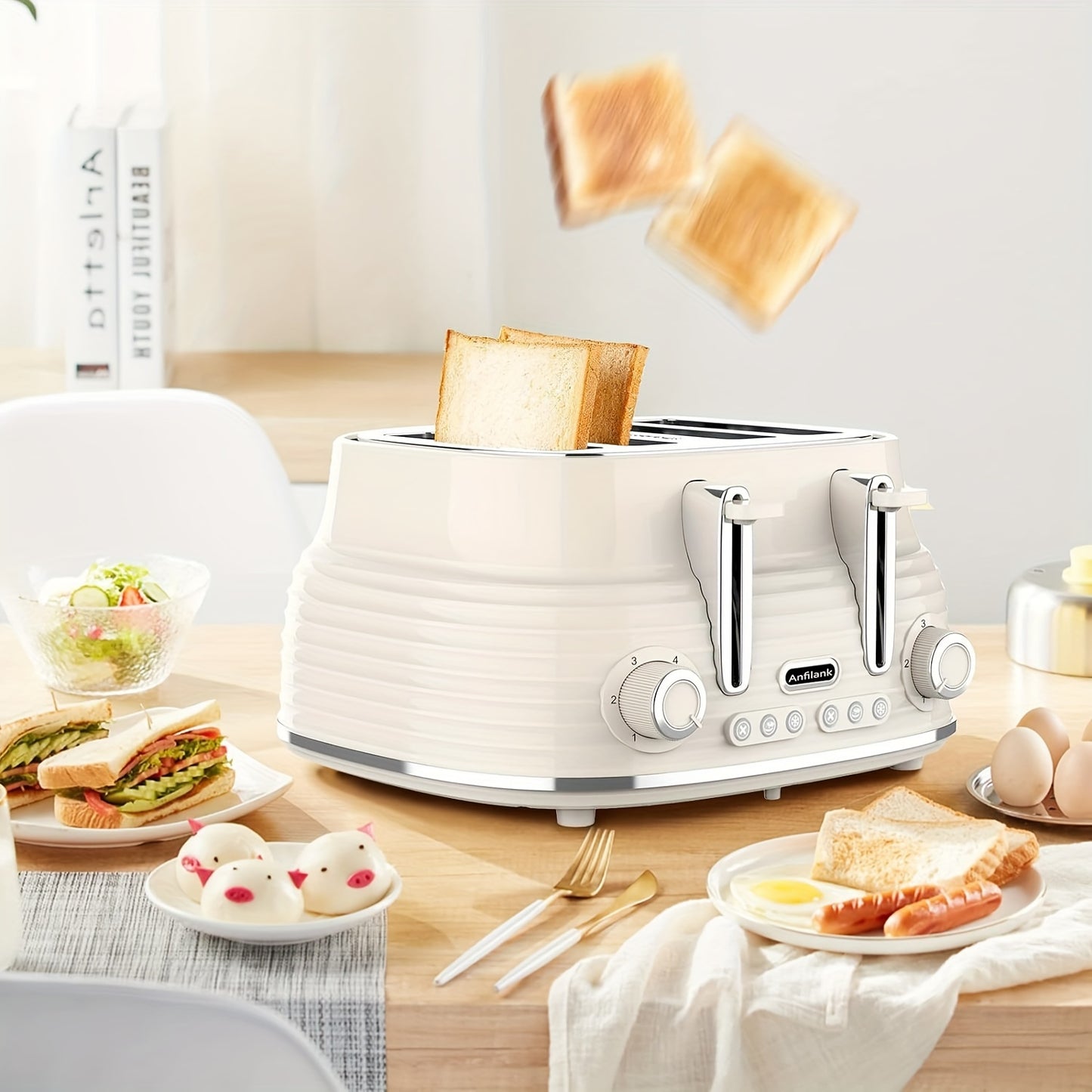 4 Slice Extra Wide Retro Stainless Steel Toaster - 6-Shade Settings, High Lift Lever, Cancel & Defrost Functions, Removable Crumb Tray