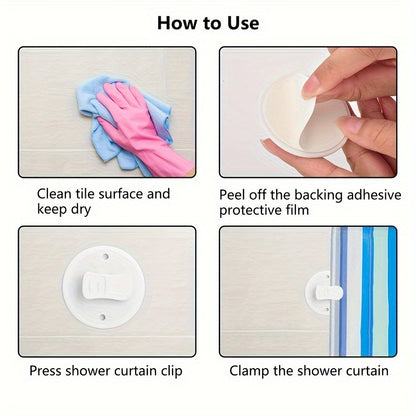 6 Piece Shower Curtain Clips – Windproof Splash Guard, Adhesive Bathroom Curtain Weight Clips for Home