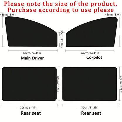 4pcs Magnetic Car Window Shades - UV Protection and Privacy, Breathable Mesh Curtains for Front and Rear Windows, Easy Installation