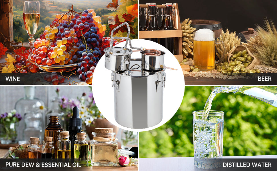 5Gal/19L Stainless Steel Water & Alcohol Distiller – Home Brewing Kit with Built-in Thermometer, Copper Tube, and Water Pump