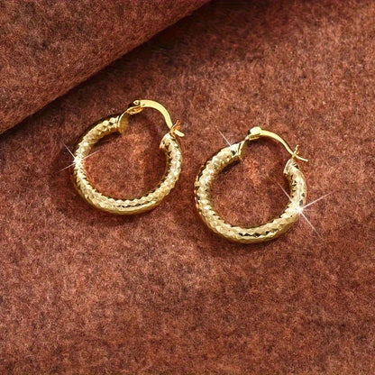 14K Gold Plated Copper Twisted Hoop Earrings - Vintage Bohemian Creoles, Nickel-Free for Women's Daily Wear, Wedding & Birthday Gifts