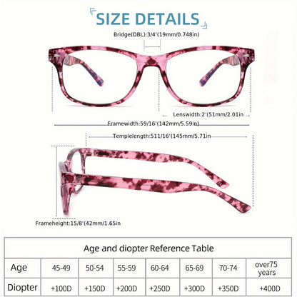 4 Pack Stylish Women's Anti-Blue Light Reading Glasses – Computer Glasses with Anti-Glare Coating, Blue Light Blocker Lenses for Eye Protection – Ideal for Prolonged Screen Time