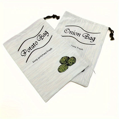 Set of 2 Reusable Vegetable Bags – Food-Safe Drawstring Storage for Fresh Potatoes, Onions & Root Veggies, Prevent Sprouting, Kitchen Organizer