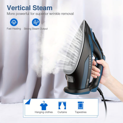 1700W Steam Iron with Rapid Heating - Ceramic Coated Soleplate, Precise Thermostat Dial, Self-Cleaning, Auto-Off, 15.21oz Water Tank - Blue