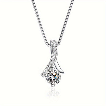 2 Piece Set 925 Sterling Silver Moissanite Pendant Necklace & Ring Earrings - Elegant Fashion Accessories, Perfect Daughter's Birthday, Christmas & Party Gift