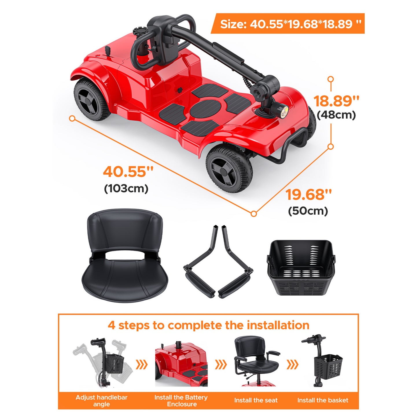 ENGWE Folding 4-Wheel Mobility Scooter - 250W 24V Motor, 15 Miles Range, Detachable Basket, Front Light, 265lbs Max Weight, Ideal for Adults, Halloween and Christmas Gifts