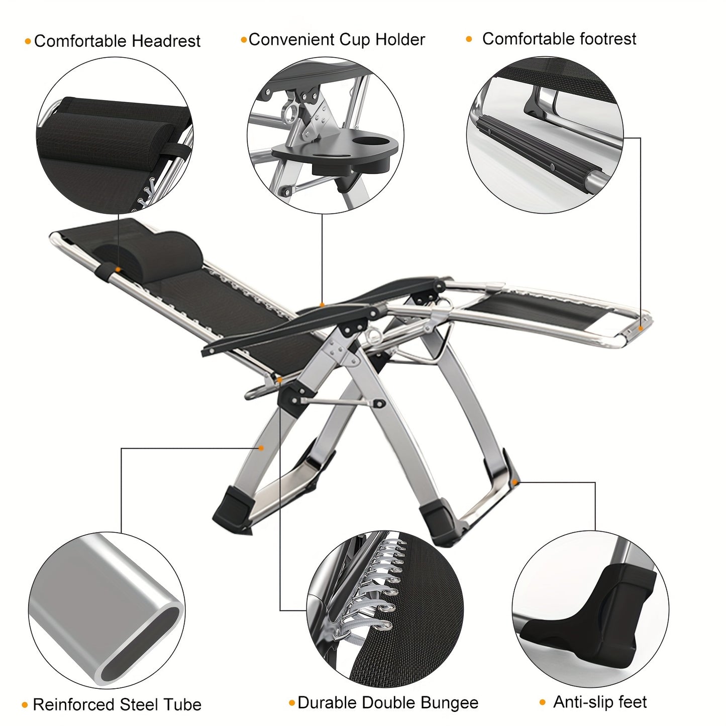 Zero Gravity Chair – Reclining Lounge Chair with Removable Cushion & Cup Holder, Indoor/Outdoor Patio Recliner, Supports Up to 440lbs