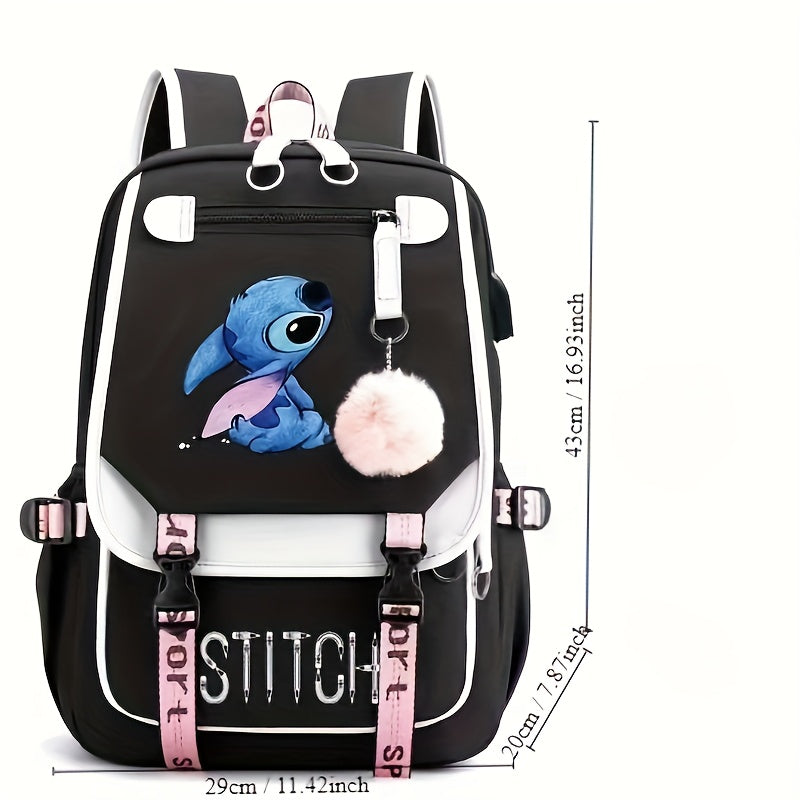 Disney Stitch Cute Backpack, Cartoon Anime Schoolbag, Lightweight Preppy Style Travel Daypack