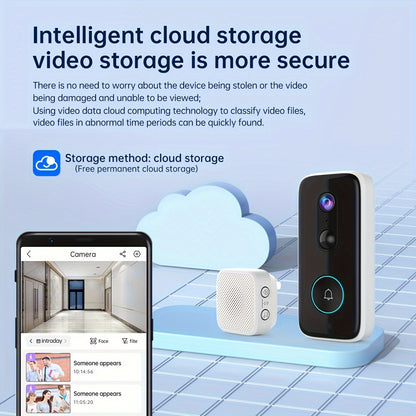 2K Wireless Doorbell Camera – HD Night Vision, 2.4G WiFi, Rechargeable, Two-Way Calls, PIR Motion Detector, Photo and Recording, APP Control, Voice Change Function