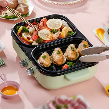 2-in-1 Electric Barbecue Grill and Hot Pot - 1300W Non-Stick Mini Boiler for Korean BBQ, Shabu Shabu, Soup - Ideal for 1-3 People, Includes Kitchen Accessories