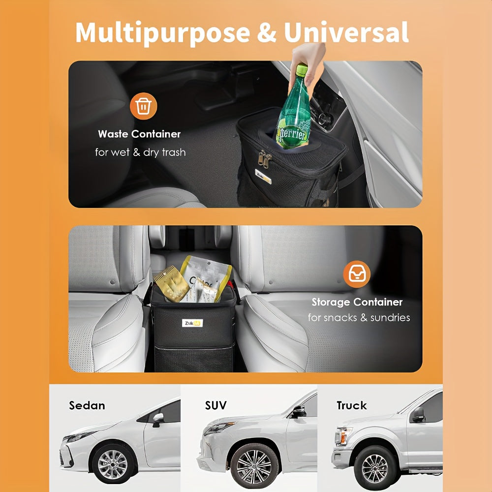 ZukMi Car Trash Can with Lid & Storage Pockets – 100% Leak-Proof, Waterproof Car Organizer & Multipurpose Garbage Bin