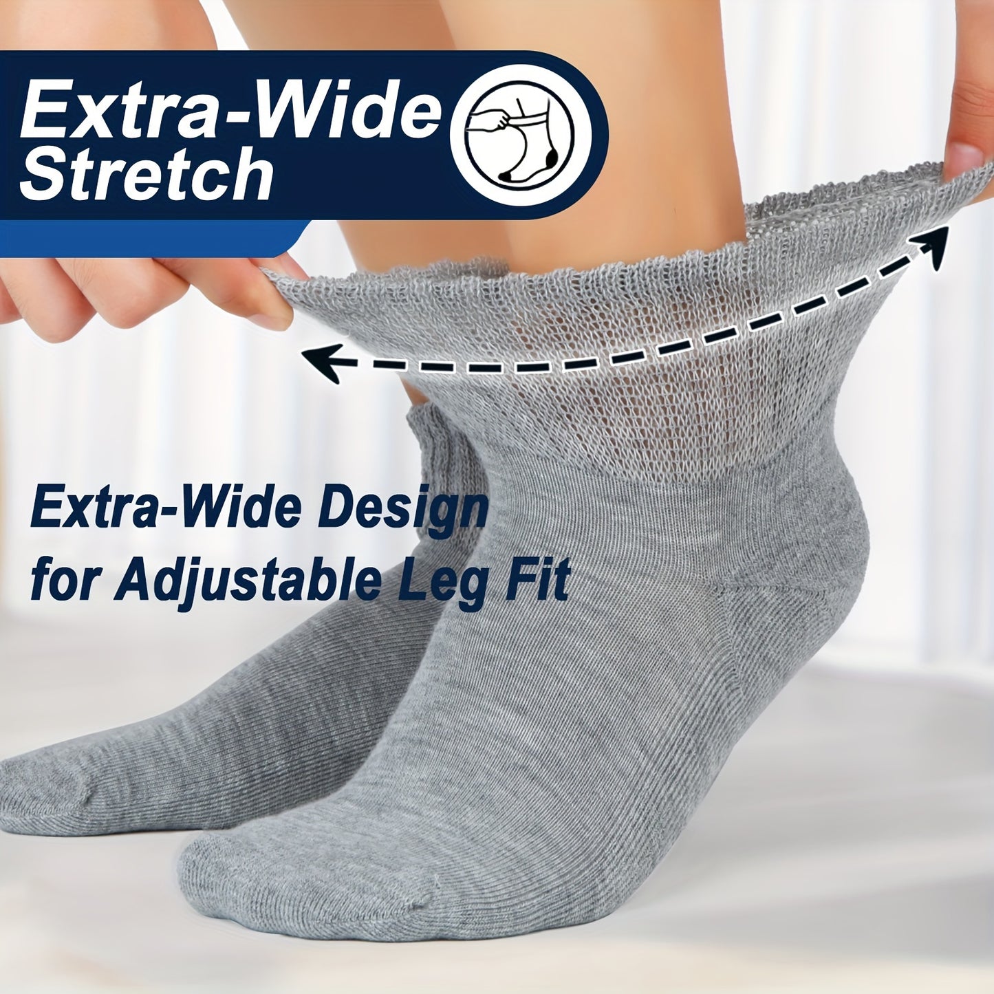 6 Pairs Unisex Diabetic Crew Socks – Cushioned Sole, Seamless Toe, Non-Binding Top, Breathable Knit Fabric Blend of Polyester, Nylon, and Spandex