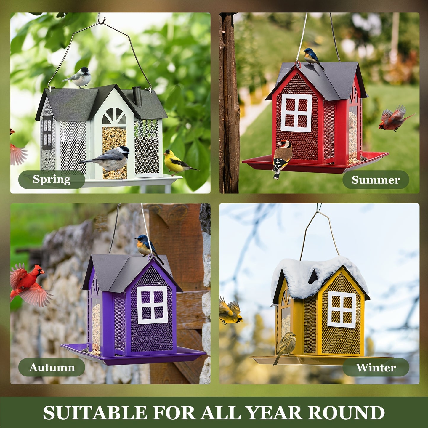 Kingsyard Metal Bird Feeder House – Weatherproof Wild Bird Feeder with Triple Feeders for Finch, Cardinal & Chickadee, Large Capacity