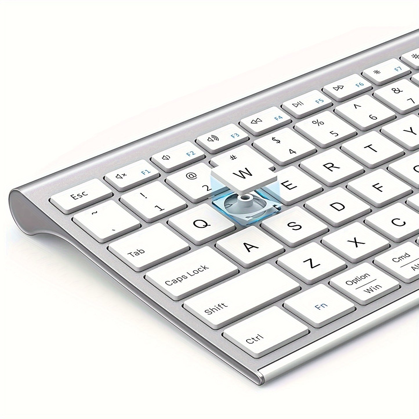 Multi-Device BT Keyboard - Slim, Rechargeable Wireless Keyboard with Number Pad, Switches Between 3 Devices, Compatible with Mac/iPad/Android/Windows - White and Silver