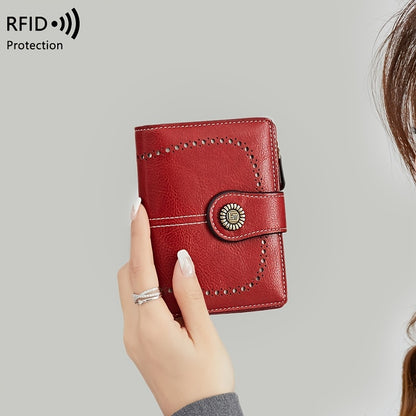 RFID Anti-Theft Women's Wallet - Multi-Card Zipper Buckle, Retro Multi-Functional Short Small Wallet