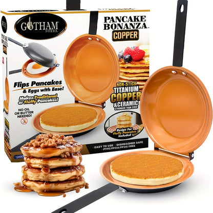Steel Double-Sided Pan – Nonstick Copper Pancake Maker, Easy to Flip Frying Pan for Fluffy Pancakes, Omelets and Frittatas, Dishwasher Safe