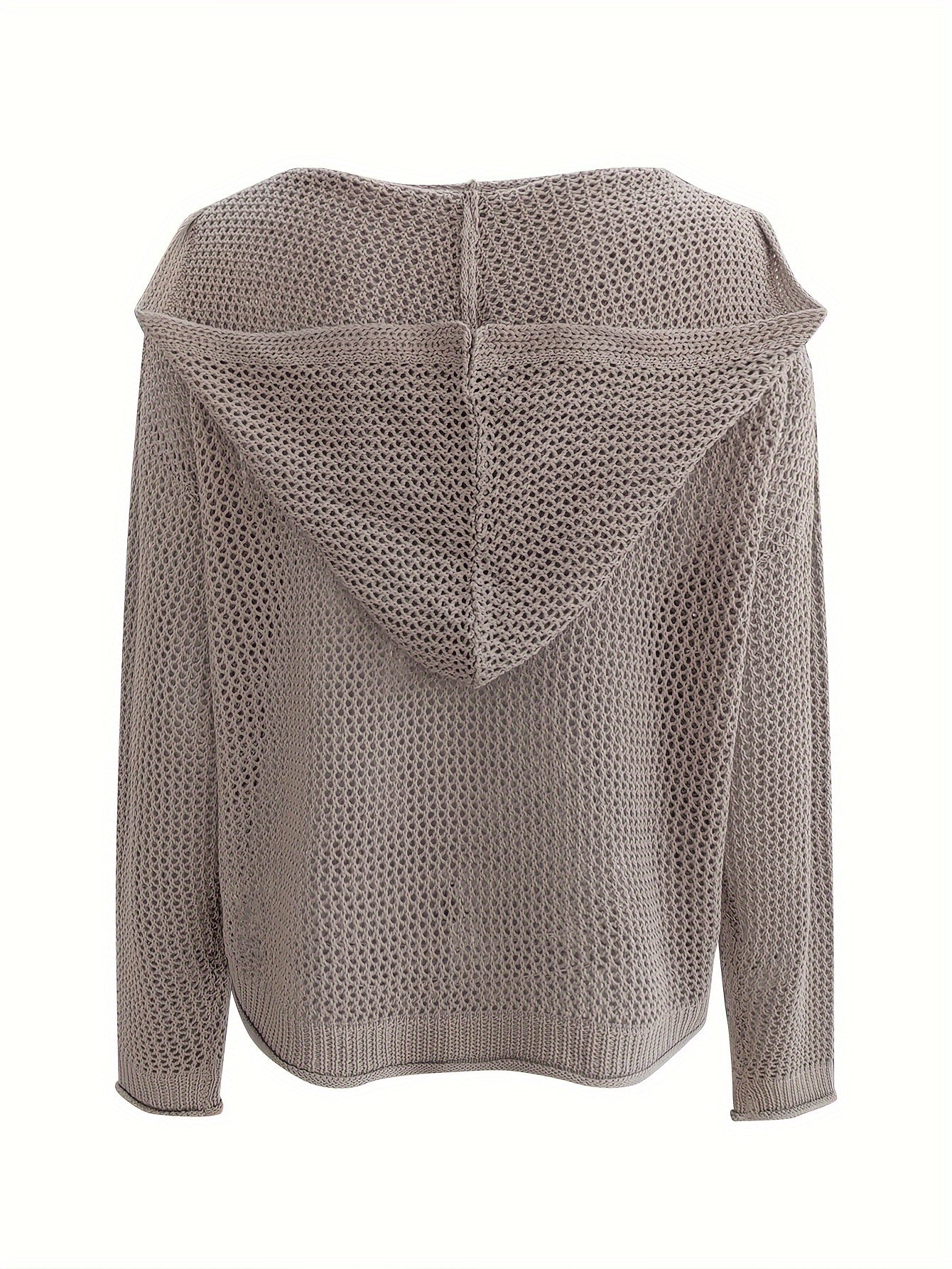 Solid Color Hooded Pullover Sweater – Casual Long Sleeve Cut-Out Knitted Sweater for Spring and Summer – Women's Clothing
