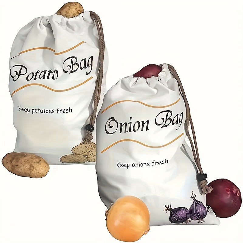 Set of 2 Reusable Vegetable Bags – Food-Safe Drawstring Storage for Fresh Potatoes, Onions & Root Veggies, Prevent Sprouting, Kitchen Organizer