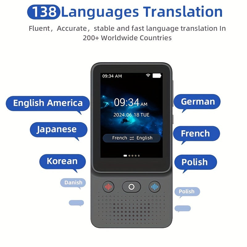138 Language Portable Voice Translator - Real-Time, No WiFi Needed, HD Touch Screen with Photo/Offline Translation, Ideal for Study, Travel and Business