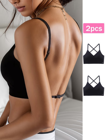 2pcs Seamless U-Backless Sports Bra Set - Breathable, Comfortable Crop Top with Adjustable Straps for Yoga and Fitness
