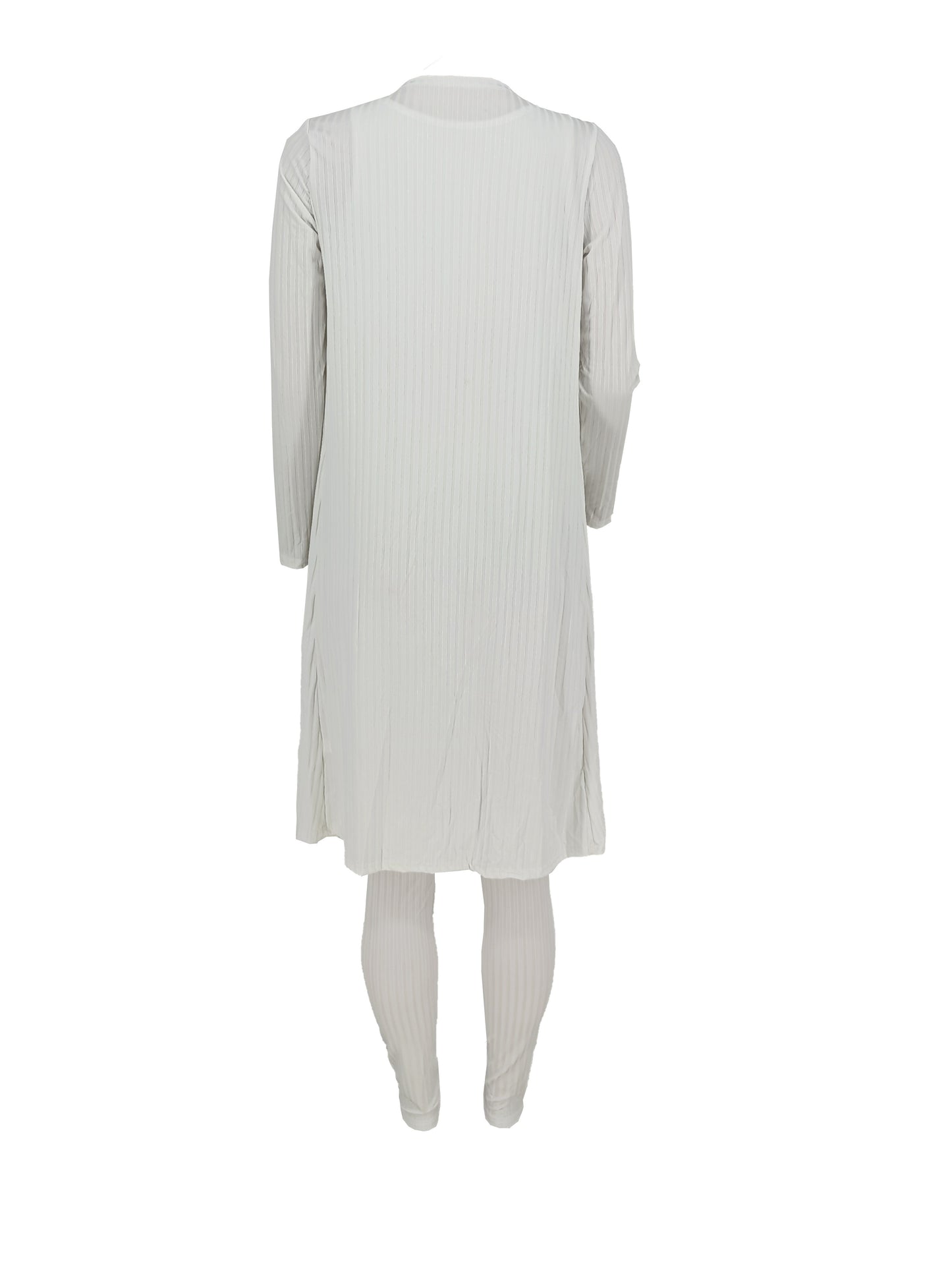 Women's Ribbed Solid Three-Piece Set - Open Front Long Sleeve Cardigan, Tank Top, and Lace-Up Pants Outfit