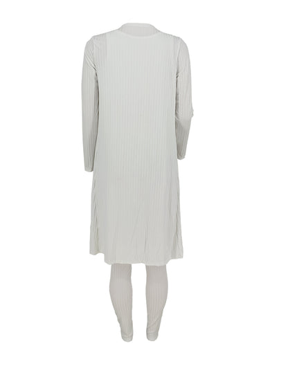 Women's Ribbed Solid Three-Piece Set - Open Front Long Sleeve Cardigan, Tank Top, and Lace-Up Pants Outfit