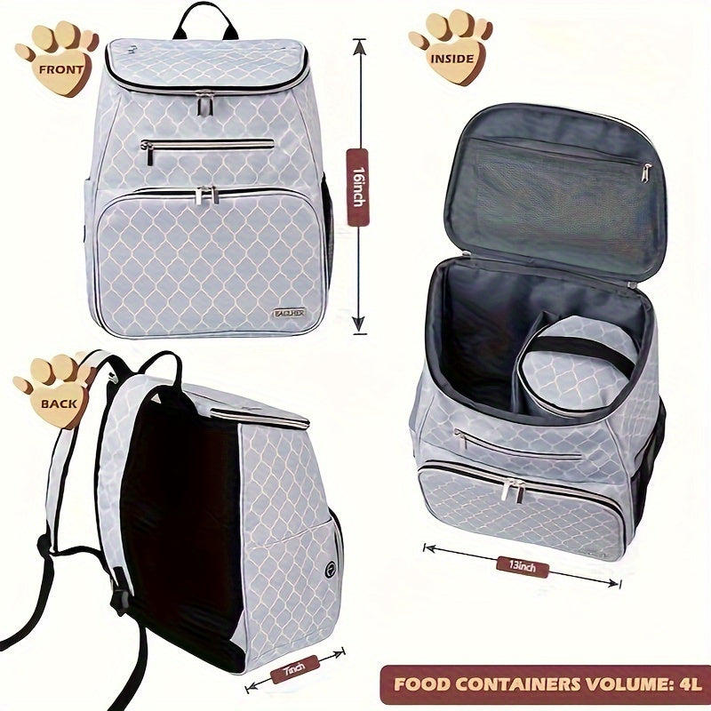 BAGLHER Dog Travel Bag Backpack – Airline Approved with 2 Silicone Collapsible Bowls and 2 Food Baskets, DLWhite