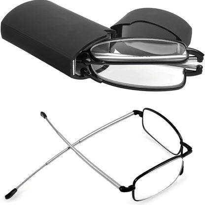 Foldable Reading Glasses – Portable Presbyopic Glasses for Men and Women – Spring Hinge Readers with Case