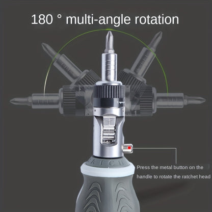 180-Degree Multi-Angle Ratchet Screwdriver Set – Adjustable Chrome Vanadium Steel with Phillips, Triangular, and Special Batch Heads for Household Use