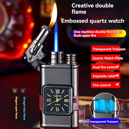 Windproof Vintage Jet Torch Lighter – Watch Bezel Design with Eagle Head, Butane Refillable, Flame Torch (Butane Not Included)