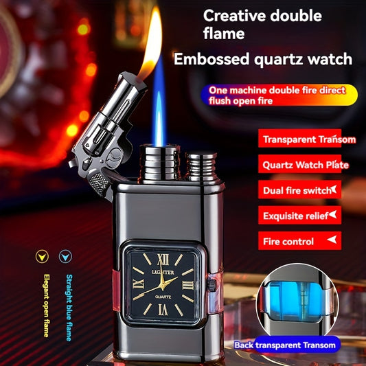 Windproof Vintage Jet Torch Lighter – Watch Bezel Design with Eagle Head, Butane Refillable, Flame Torch (Butane Not Included)