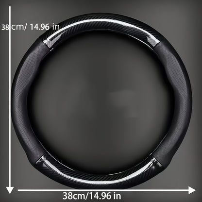 Breathable PU Leather Steering Wheel Cover – Carbon Fiber Pattern, Non-Slip Sporty Grip for Car Steering Wheels